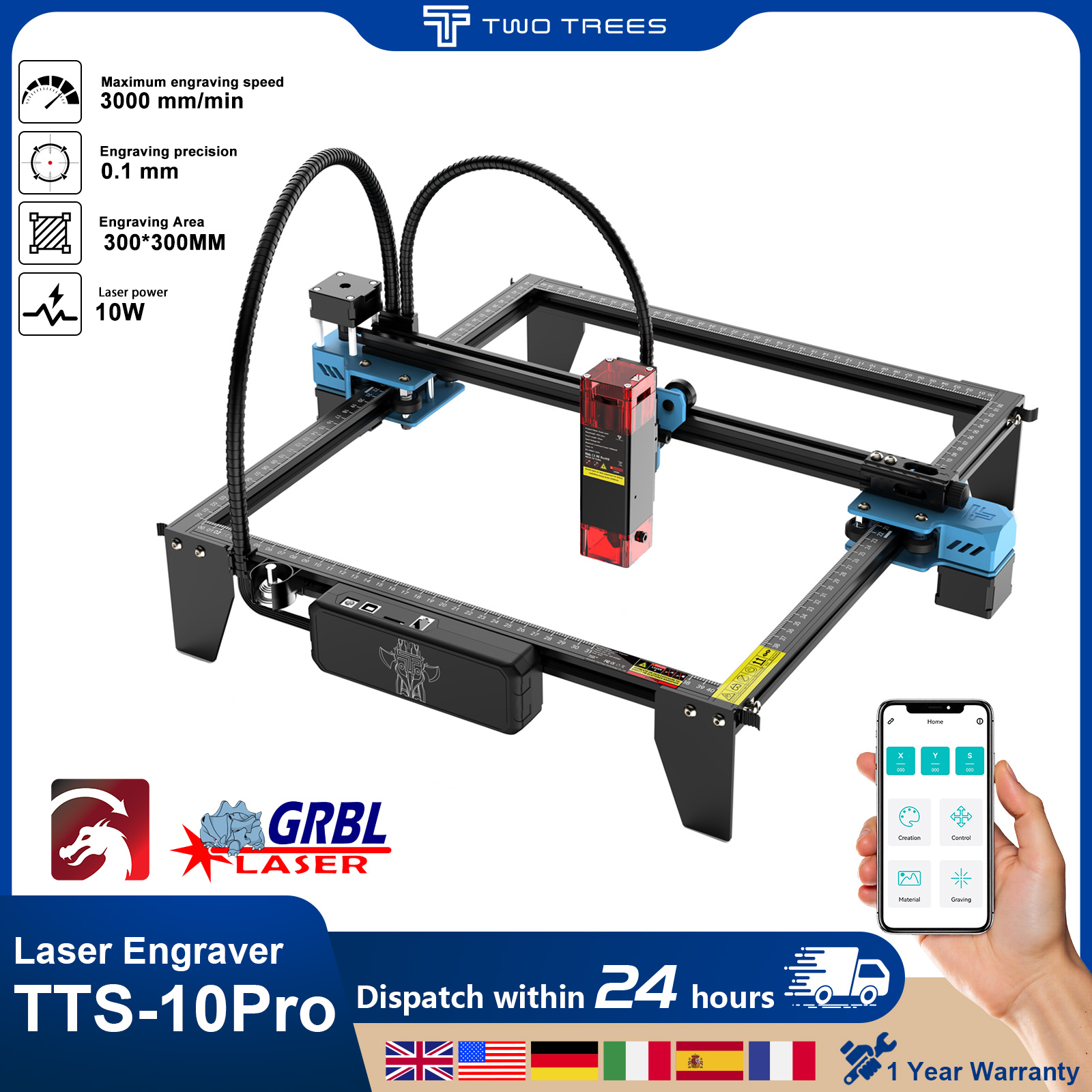 Twotrees TTS-10Pro Laser Engra - огляд і ціна Industrial Laser Printing Machine